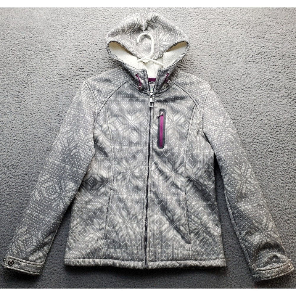 ZeroXposur Jacket Womens M Multi Snowflake Print Fleece Lined Hooded Full Up EUC